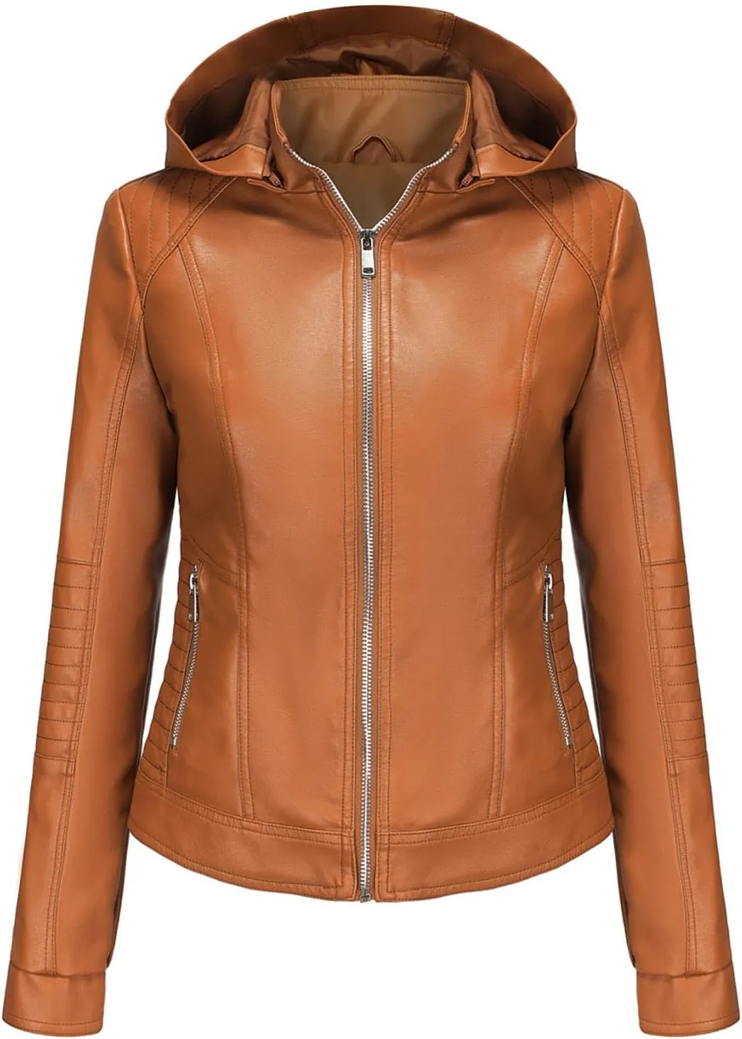 Women Faux Leather Casual Jacket, Fall and Spring Fashion Motorcycle Zip Up Moto Bike Coat Zipper PU Bomber Jackets