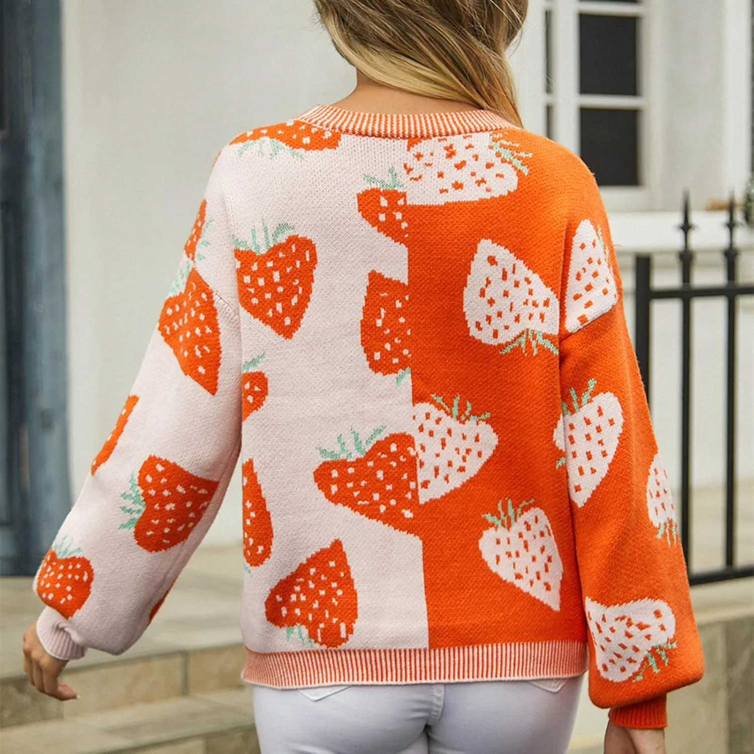 Women Floral Cropped Cardigan Long Sleeve Open Front Fuzzy Strawberry Print Knit Sweater Casual Y2k Knitwear Outerwear