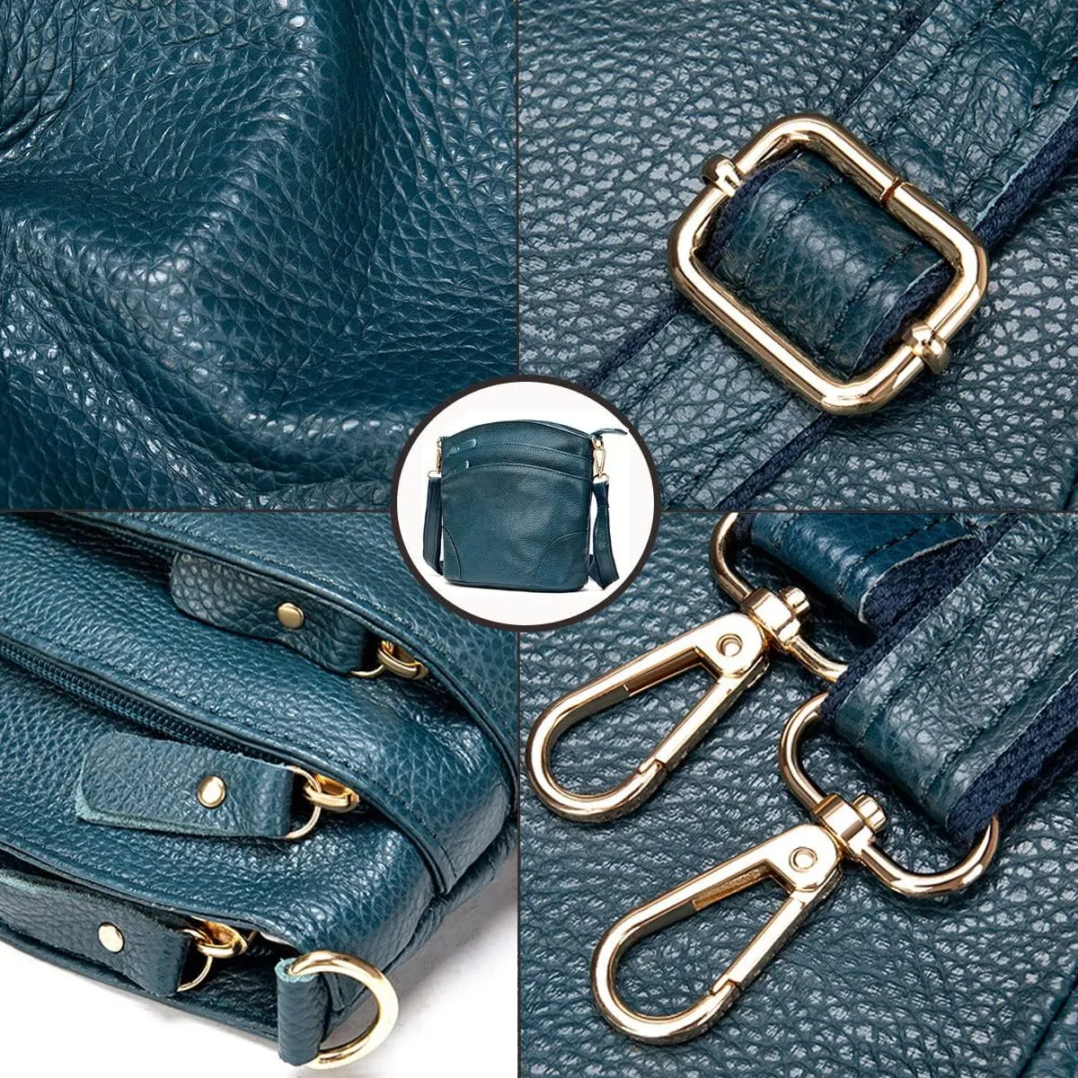 Women Genuine Leather Crossbody Bag Multiple Pockets Bucket Bag Fashion Purse Casual Handbag Shoulder Bag