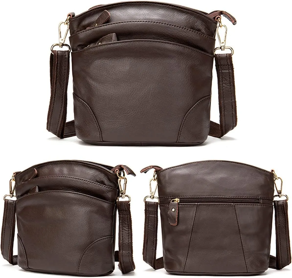 Women Genuine Leather Crossbody Bag Multiple Pockets Bucket Bag Fashion Purse Casual Handbag Shoulder Bag