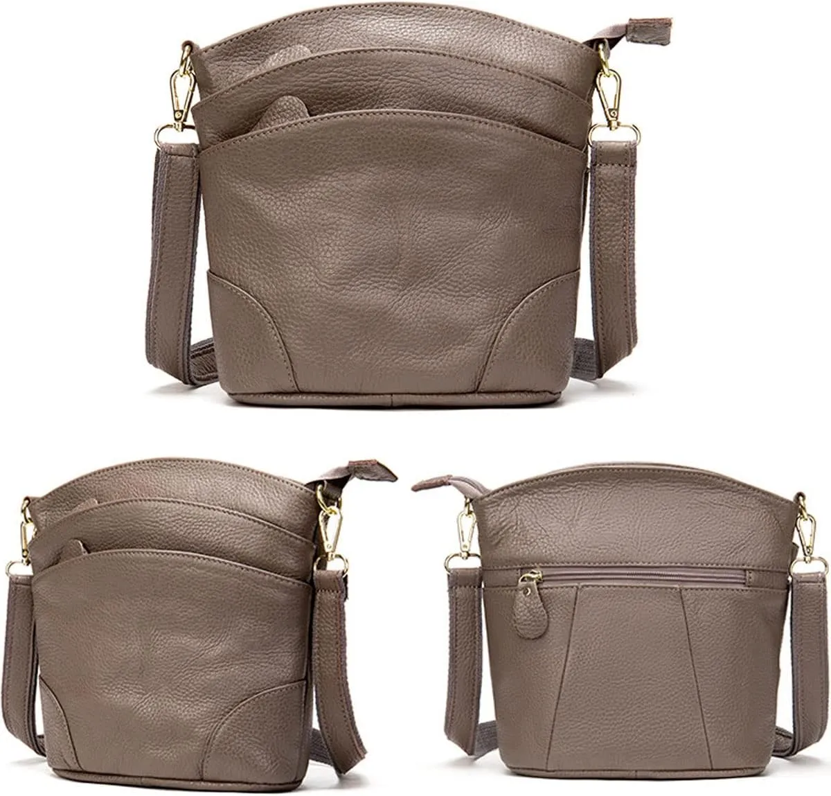 Women Genuine Leather Crossbody Bag Multiple Pockets Bucket Bag Fashion Purse Casual Handbag Shoulder Bag