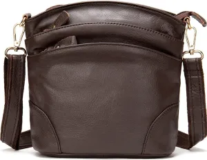 Women Genuine Leather Crossbody Bag Multiple Pockets Bucket Bag Fashion Purse Casual Handbag Shoulder Bag