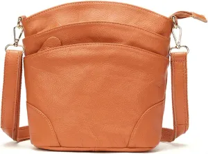 Women Genuine Leather Crossbody Bag Multiple Pockets Bucket Bag Fashion Purse Casual Handbag Shoulder Bag