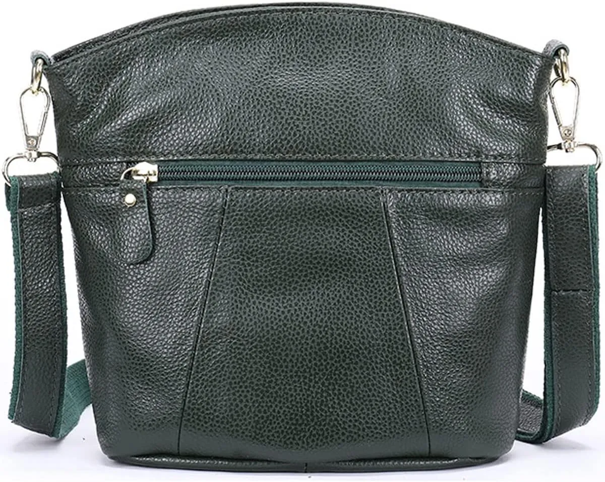 Women Genuine Leather Crossbody Bag Multiple Pockets Bucket Bag Fashion Purse Casual Handbag Shoulder Bag