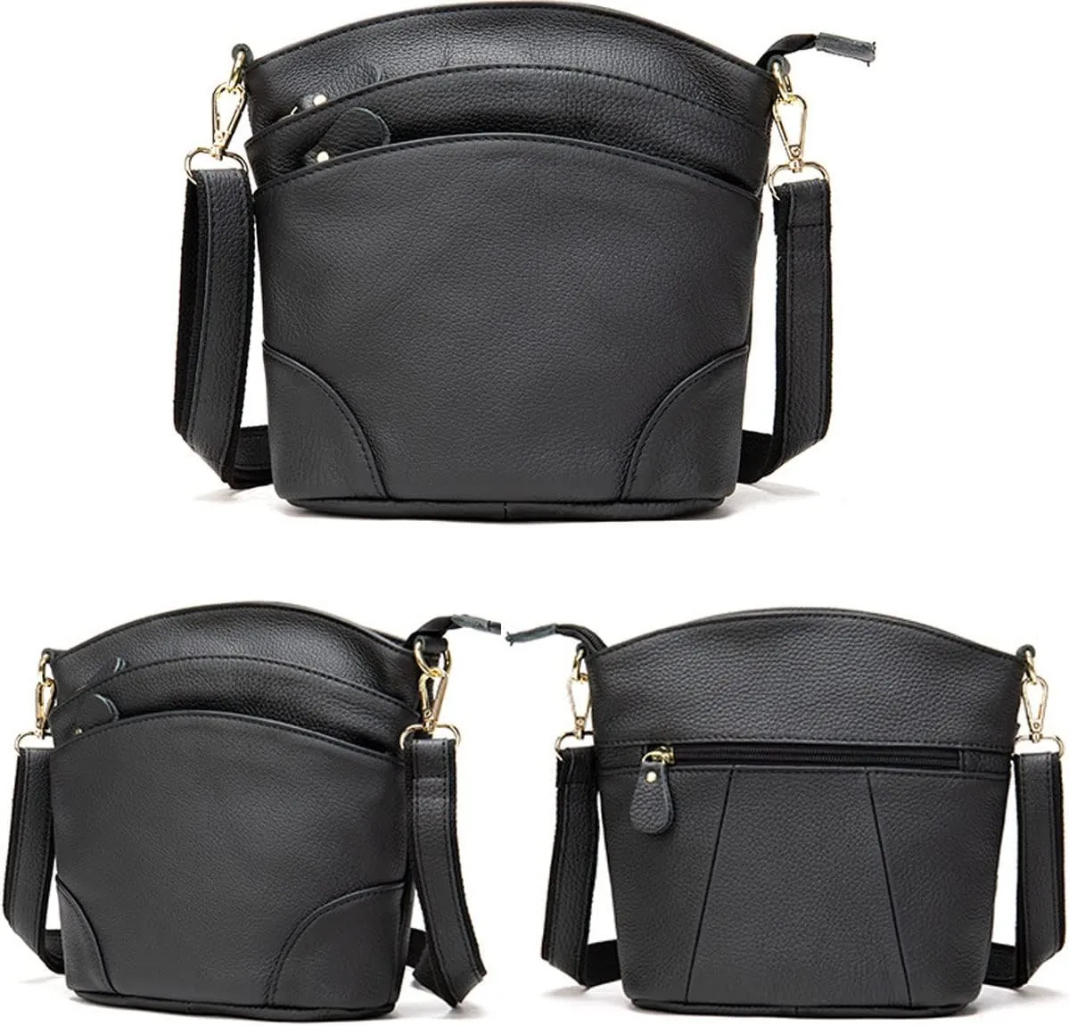Women Genuine Leather Crossbody Bag Multiple Pockets Bucket Bag Fashion Purse Casual Handbag Shoulder Bag