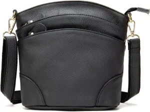 Women Genuine Leather Crossbody Bag Multiple Pockets Bucket Bag Fashion Purse Casual Handbag Shoulder Bag