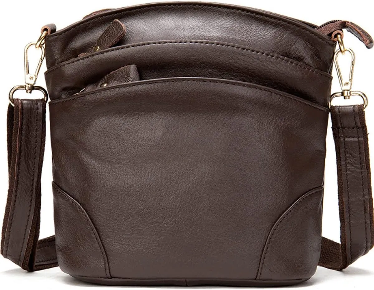 Women Genuine Leather Crossbody Bag Multiple Pockets Bucket Bag Fashion Purse Casual Handbag Shoulder Bag