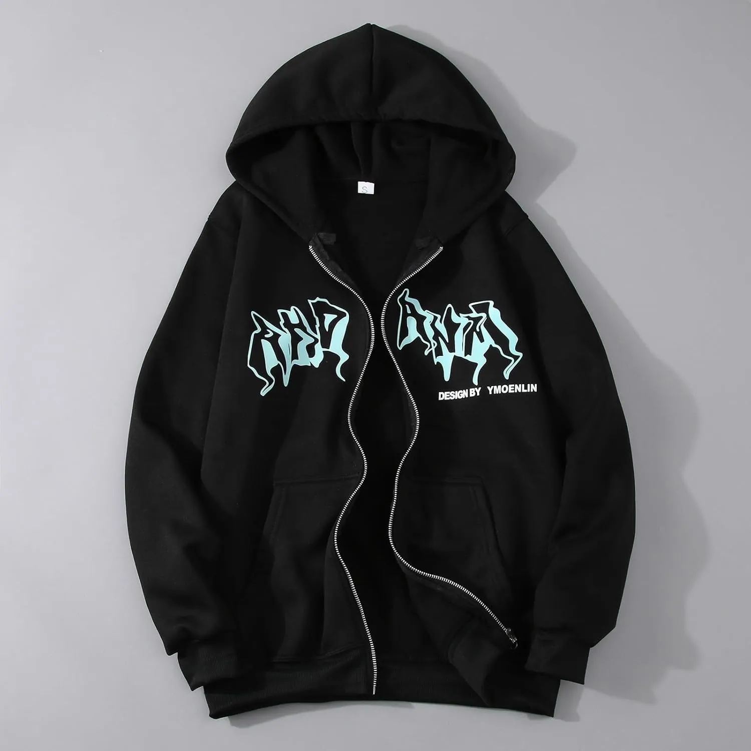 Women Men Y2K Zip Up Oversized Hoodie Dragon Graphic Emo Grunge Alt Baggy Fleece Jacket 90s Punk Streetwear Tops