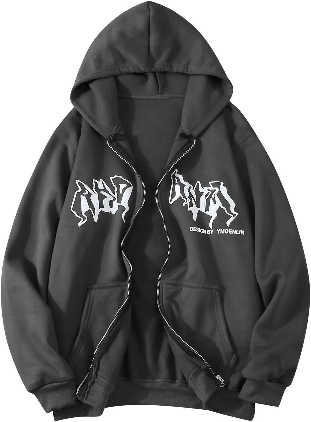Women Men Y2K Zip Up Oversized Hoodie Dragon Graphic Emo Grunge Alt Baggy Fleece Jacket 90s Punk Streetwear Tops