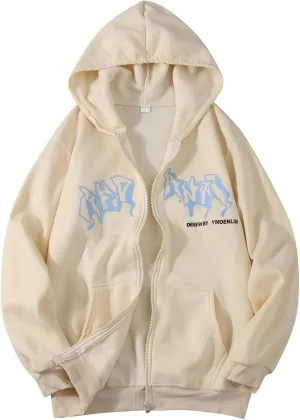 Women Men Y2K Zip Up Oversized Hoodie Dragon Graphic Emo Grunge Alt Baggy Fleece Jacket 90s Punk Streetwear Tops
