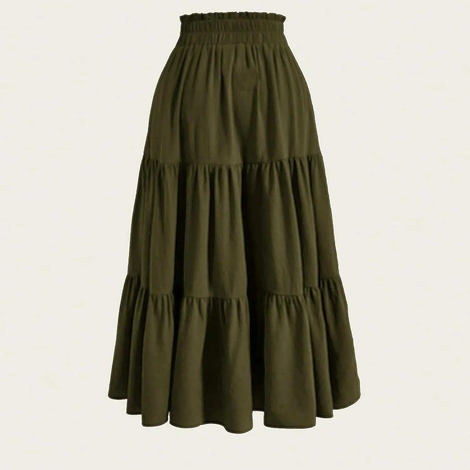 Women Midi Swing Skirts Fashion Solid Pachwork Drawstring Elastic Waist A-Line Pleated Skirt Beach Sundress Skort