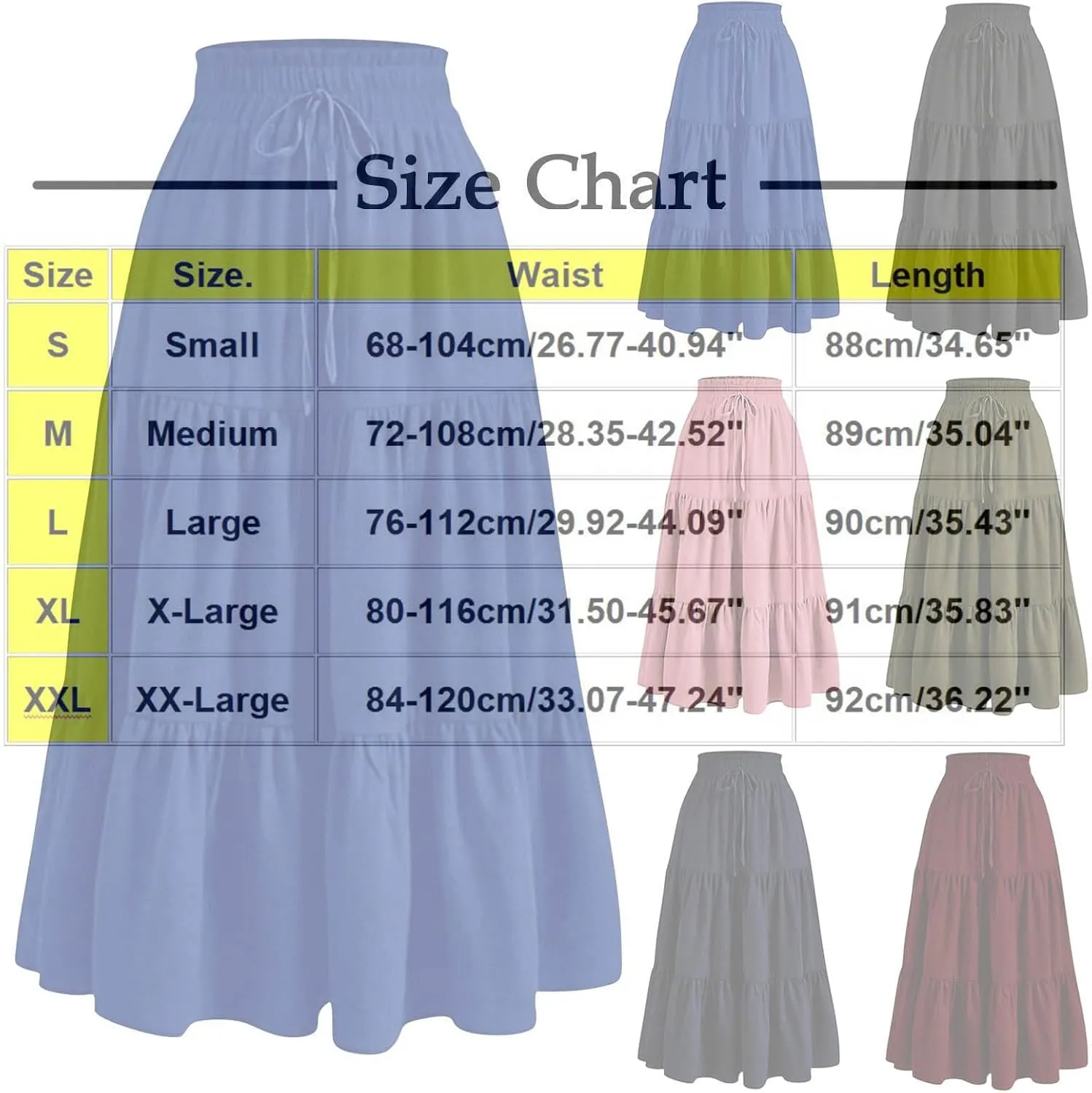 Women Midi Swing Skirts Fashion Solid Pachwork Drawstring Elastic Waist A-Line Pleated Skirt Beach Sundress Skort