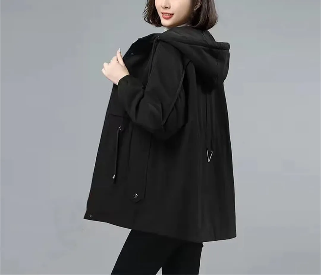 Women Plus fleece Thicken Cotton-Padded Windbreaker Jacket Winter Loose Trench Coat