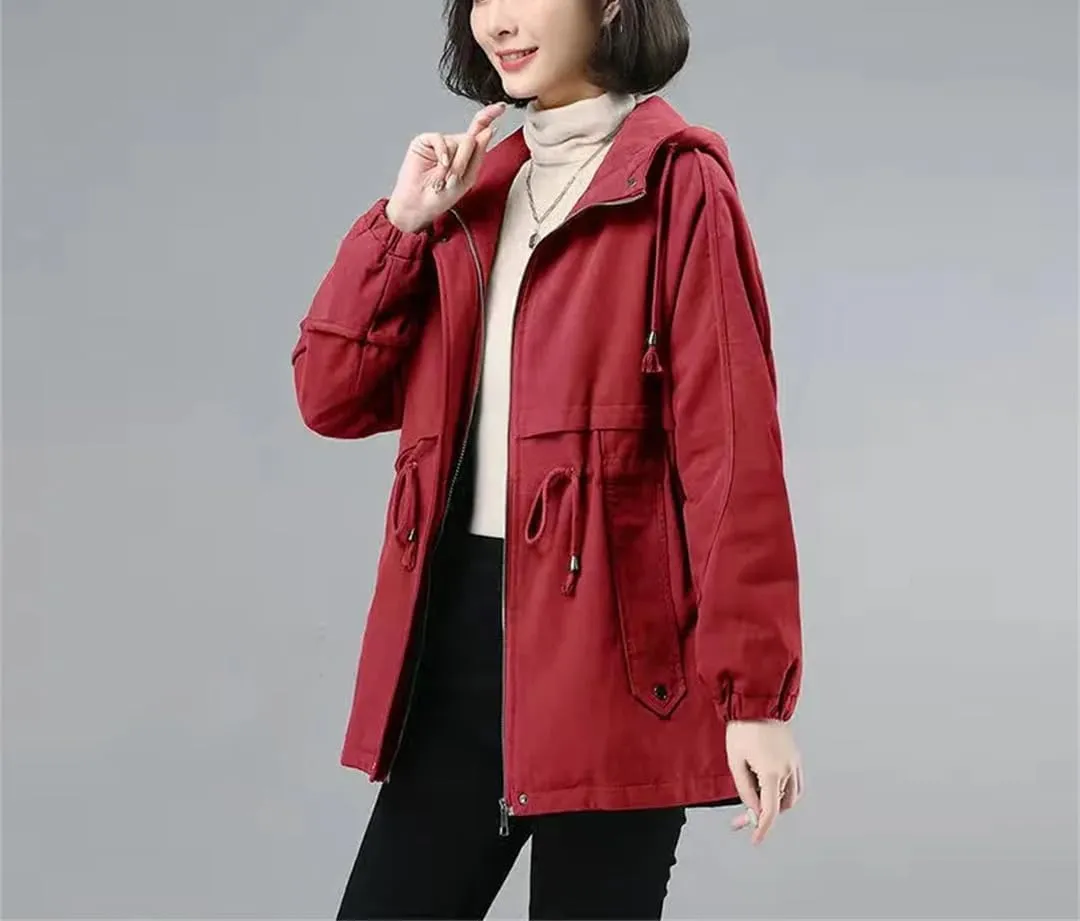Women Plus fleece Thicken Cotton-Padded Windbreaker Jacket Winter Loose Trench Coat