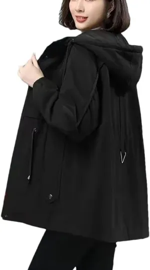 Women Plus fleece Thicken Cotton-Padded Windbreaker Jacket Winter Loose Trench Coat