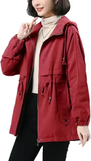 Women Plus fleece Thicken Cotton-Padded Windbreaker Jacket Winter Loose Trench Coat