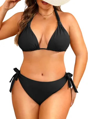 Women Plus Size Bikini Set - Two Piece Triangle Swimsuits Halter String Bathing Suit 2025 Tie Swimwear