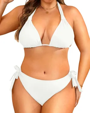 Women Plus Size Bikini Set - Two Piece Triangle Swimsuits Halter String Bathing Suit 2025 Tie Swimwear