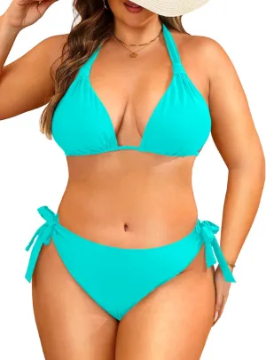 Women Plus Size Bikini Set - Two Piece Triangle Swimsuits Halter String Bathing Suit 2025 Tie Swimwear