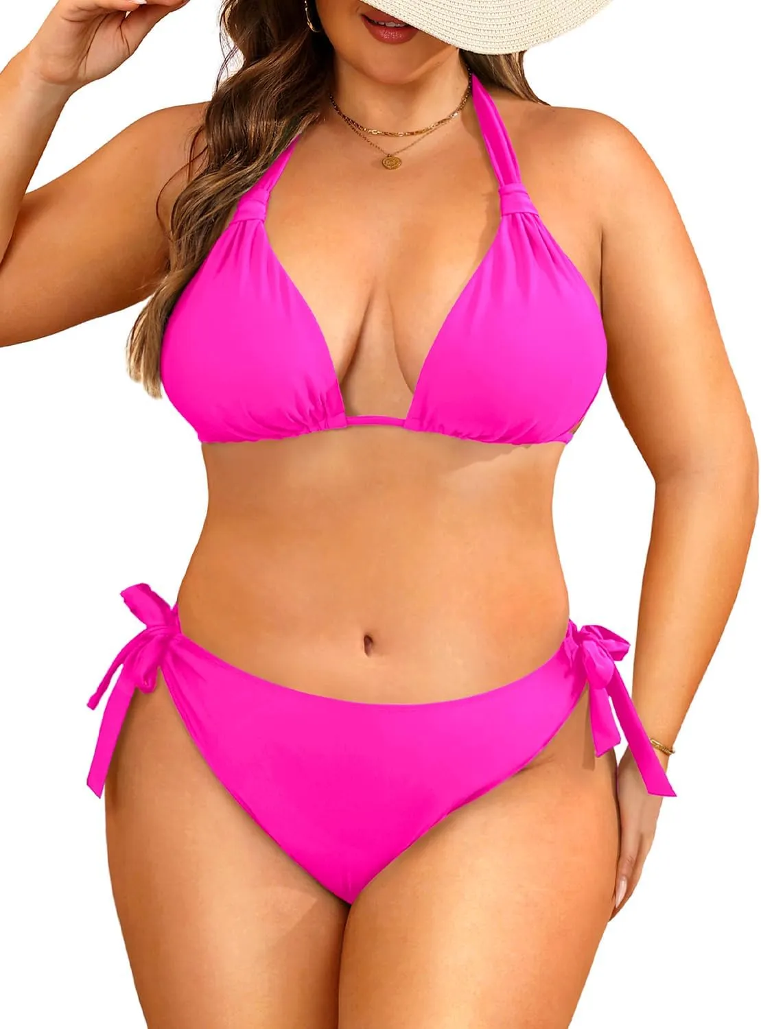 Women Plus Size Bikini Set - Two Piece Triangle Swimsuits Halter String Bathing Suit 2025 Tie Swimwear