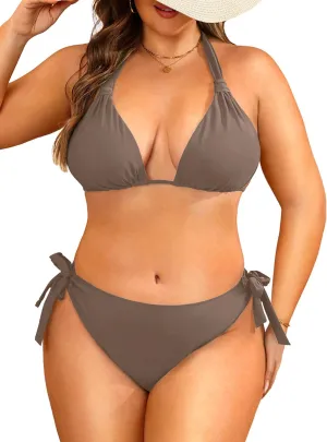 Women Plus Size Bikini Set - Two Piece Triangle Swimsuits Halter String Bathing Suit 2025 Tie Swimwear