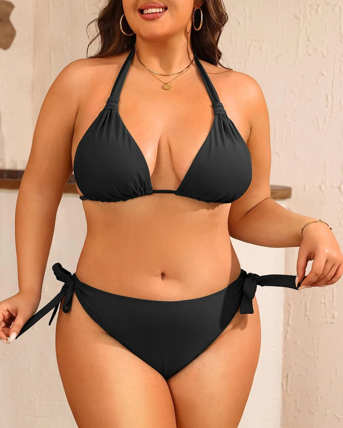 Women Plus Size Bikini Set - Two Piece Triangle Swimsuits Halter String Bathing Suit 2025 Tie Swimwear