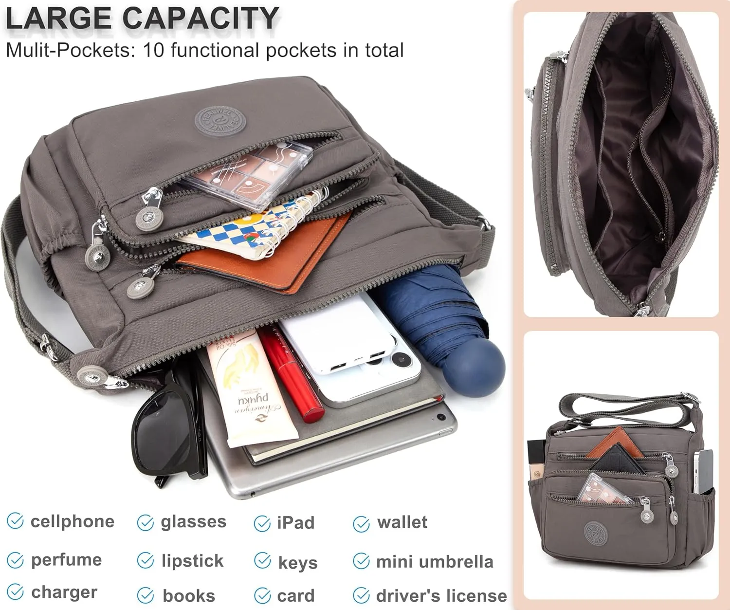 Women Shoulder Handbag Roomy Multiple Pockets Bag Ladies Crossbody Purse Tote Top Handle Satchel