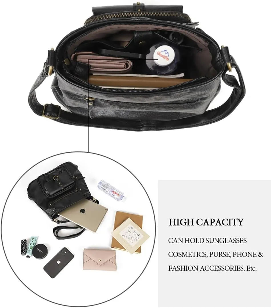 Women Shoulder Handbag SAXAM Multiple Pockets Bag Ladies Crossbody Purse Fashion PU Leather Tote Satchel