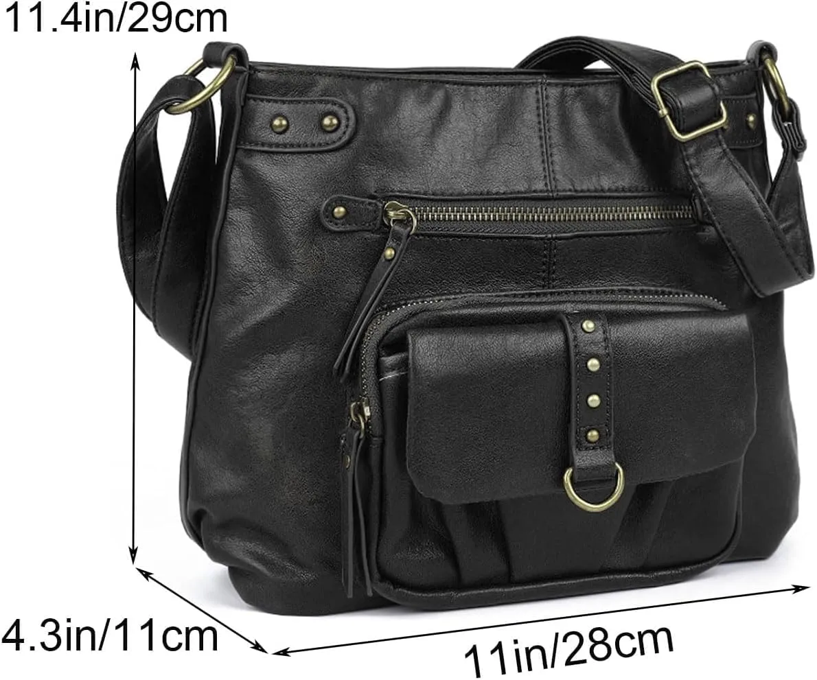 Women Shoulder Handbag SAXAM Multiple Pockets Bag Ladies Crossbody Purse Fashion PU Leather Tote Satchel