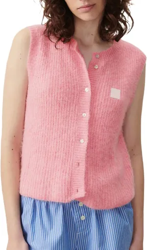 Women Summer Sweater Vest Button Down Round Neck Knitted Tank Top Y2k Sleeveless Sweater Cardigan