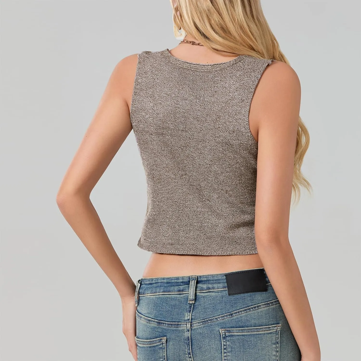 Women Tie Front Sweater Vest Top Sleeveless Y2k Knit V Neck Tank Tops Crochet Casual Going Out Tops Streetwear