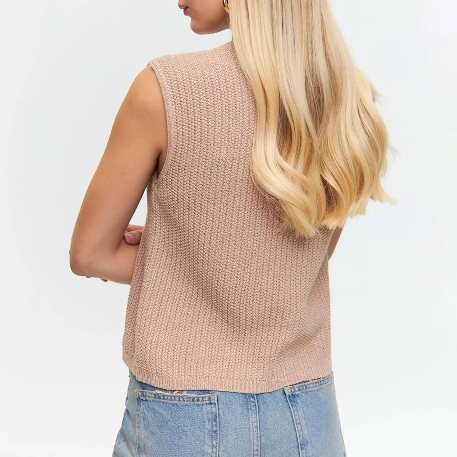 Women Tie Front Sweater Vest Top Sleeveless Y2k Knit V Neck Tank Tops Crochet Casual Going Out Tops Streetwear