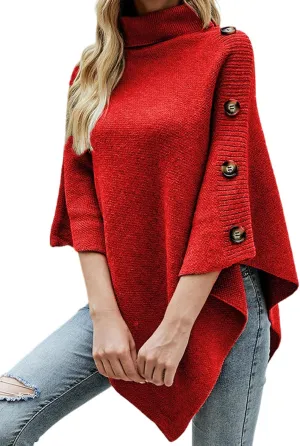 Women Turtleneck Knit Sweater, Fall Winter Turtleneck Poncho Sweater Fashion Chunky Knit Cape Wrap, Asymmetric Knitted
