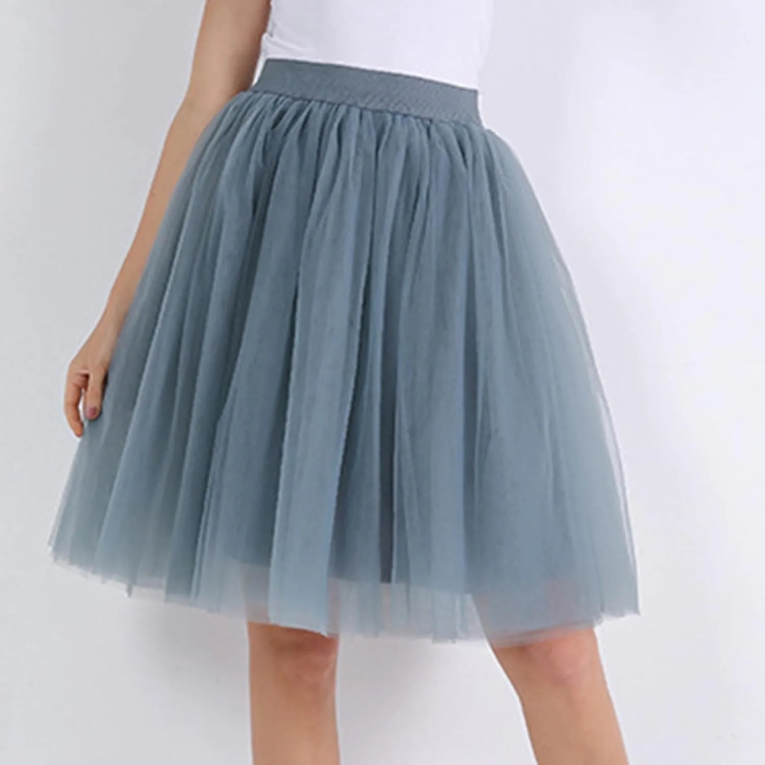 Women Tutu Skirts Casual Layered Knee Length Flowy Tulle Skirt A-line Pleated Dance Skirt for Evening Prom Wedding