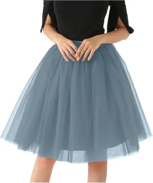 Women Tutu Skirts Casual Layered Knee Length Flowy Tulle Skirt A-line Pleated Dance Skirt for Evening Prom Wedding
