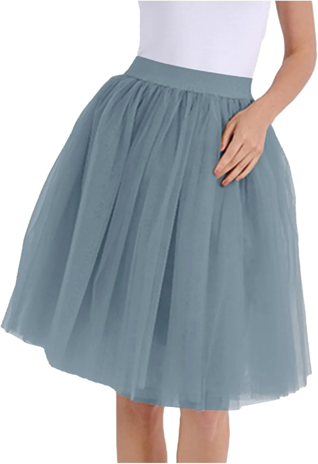 Women Tutu Skirts Casual Layered Knee Length Flowy Tulle Skirt A-line Pleated Dance Skirt for Evening Prom Wedding