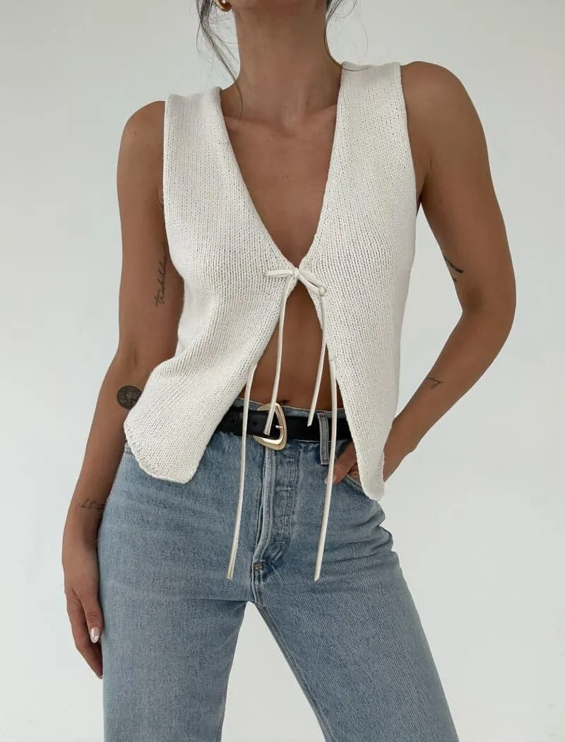Women Y2k Crochet Vest Top Sleeveless V Neck Knit Crop Tops