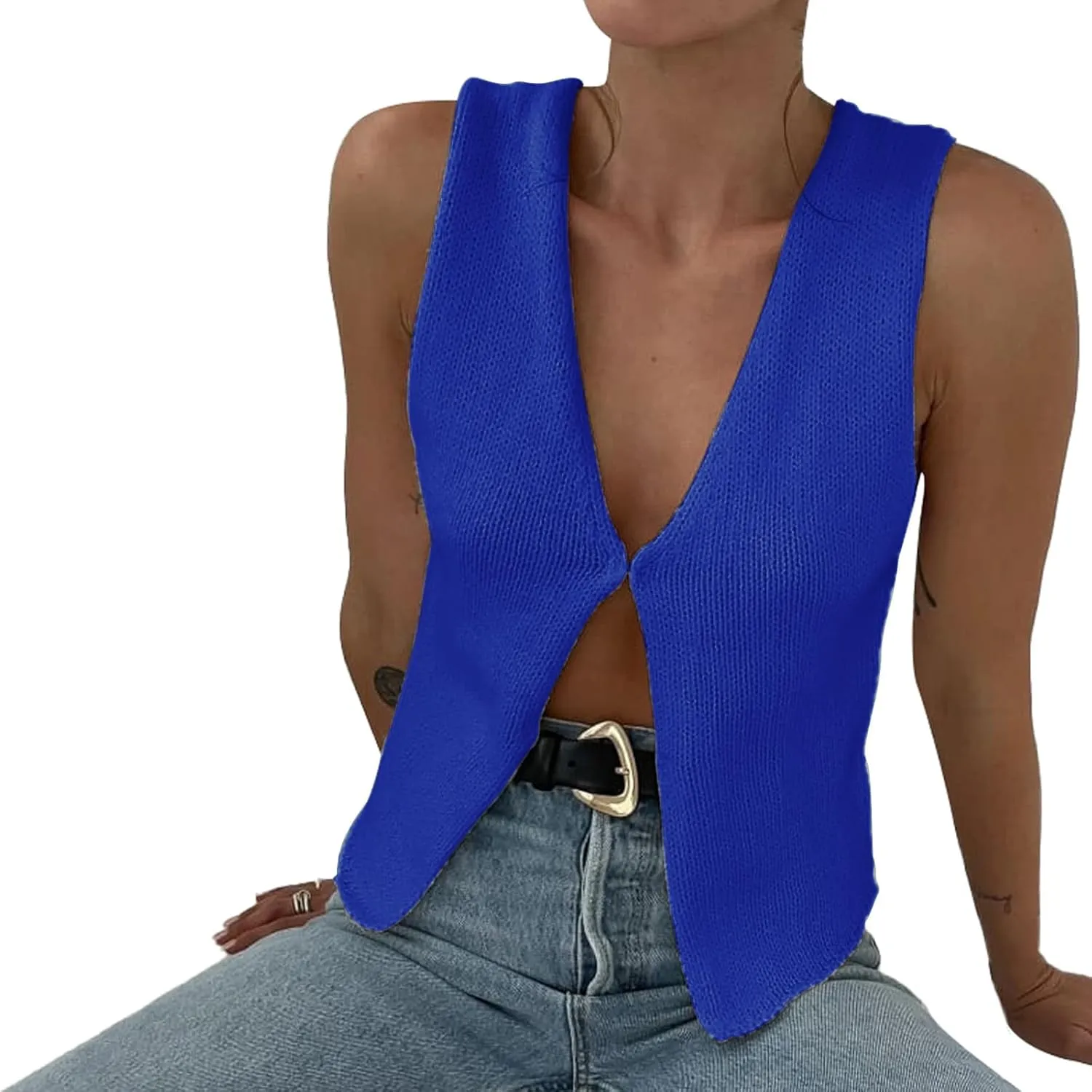 Women Y2k Crochet Vest Top V Neck Sleeveless Button Up Crochet Going Out Tops Solid Color Crop Vest Tops Streetwear