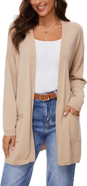 Women's 100% Cotton Lightweight Open Front Cardigans with Pockets Oversized Knit Casual Sweaters Outwear