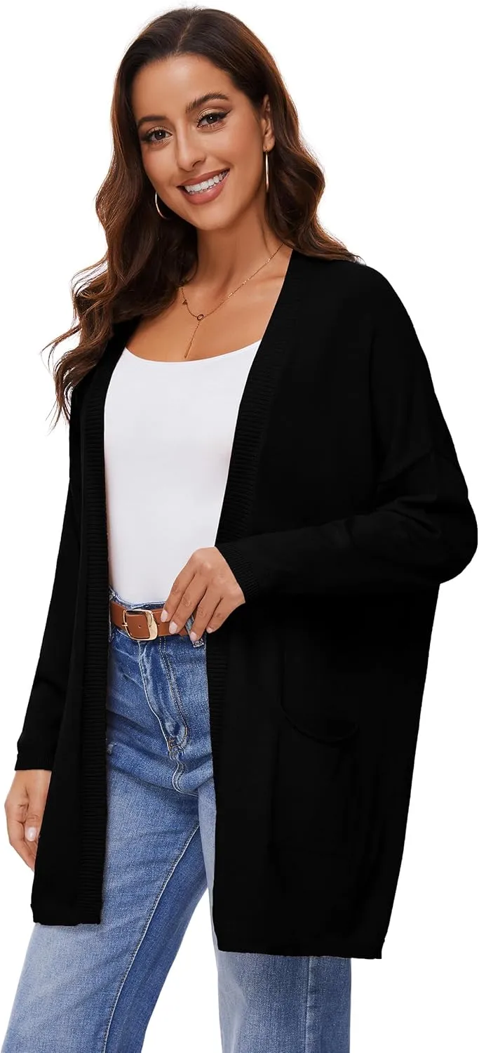 Women's 100% Cotton Lightweight Open Front Cardigans with Pockets Oversized Knit Casual Sweaters Outwear