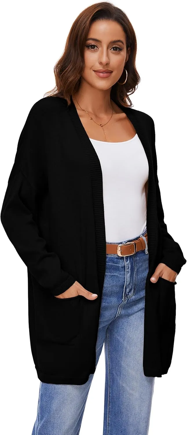 Women's 100% Cotton Lightweight Open Front Cardigans with Pockets Oversized Knit Casual Sweaters Outwear
