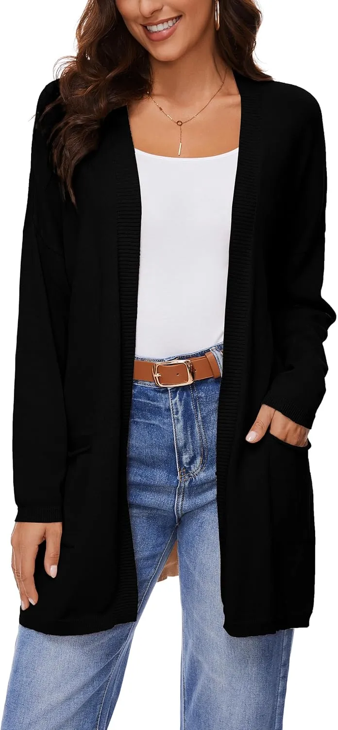 Women's 100% Cotton Lightweight Open Front Cardigans with Pockets Oversized Knit Casual Sweaters Outwear