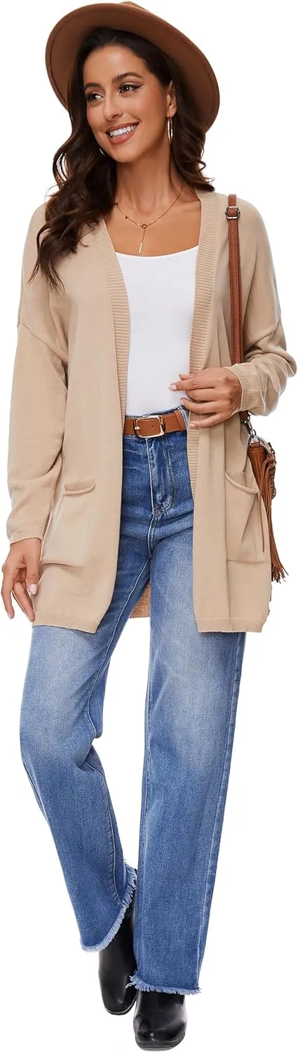 Women's 100% Cotton Lightweight Open Front Cardigans with Pockets Oversized Knit Casual Sweaters Outwear