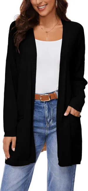 Women's 100% Cotton Lightweight Open Front Cardigans with Pockets Oversized Knit Casual Sweaters Outwear