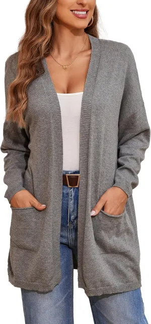 Women's 100% Cotton Lightweight Open Front Cardigans with Pockets Oversized Knit Casual Sweaters Outwear