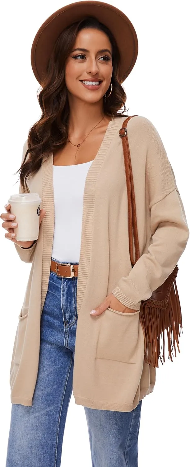Women's 100% Cotton Lightweight Open Front Cardigans with Pockets Oversized Knit Casual Sweaters Outwear