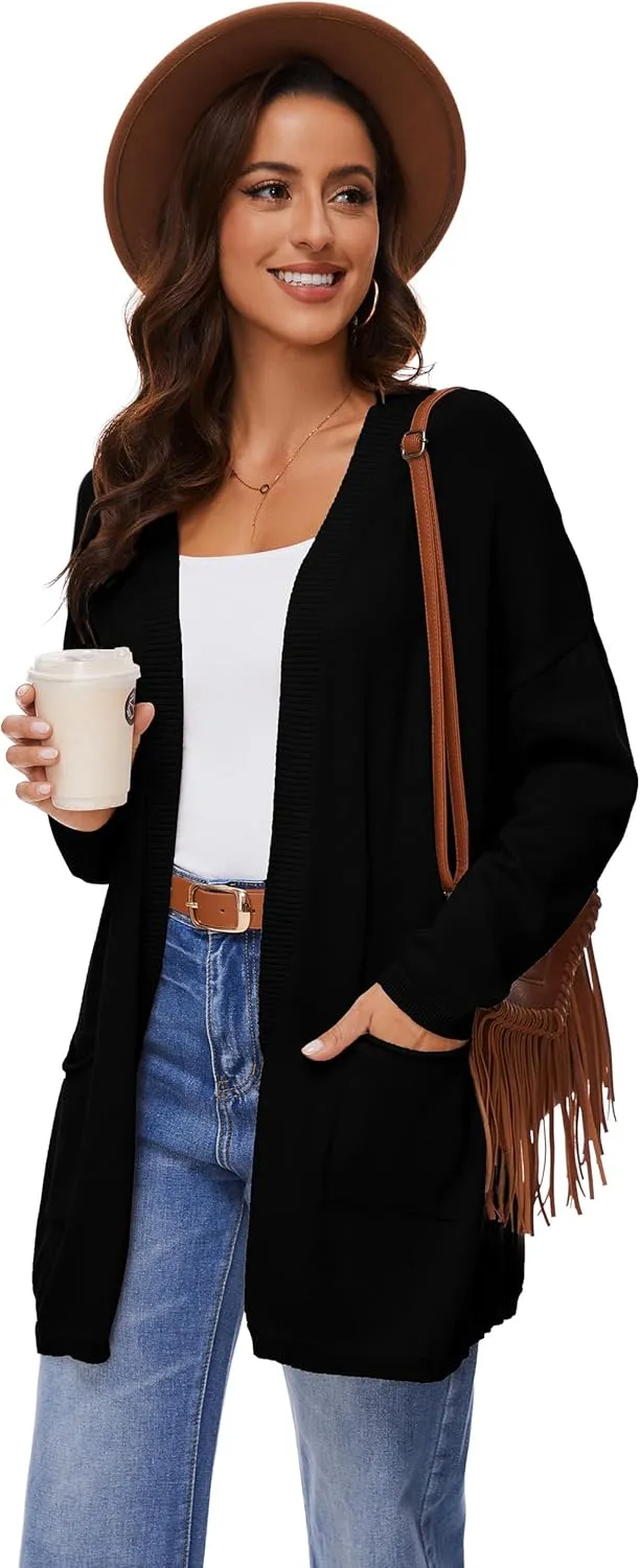 Women's 100% Cotton Lightweight Open Front Cardigans with Pockets Oversized Knit Casual Sweaters Outwear