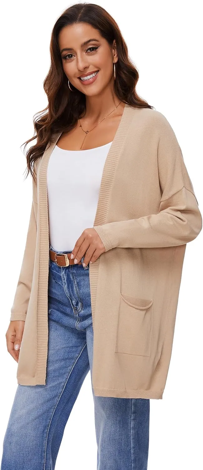 Women's 100% Cotton Lightweight Open Front Cardigans with Pockets Oversized Knit Casual Sweaters Outwear
