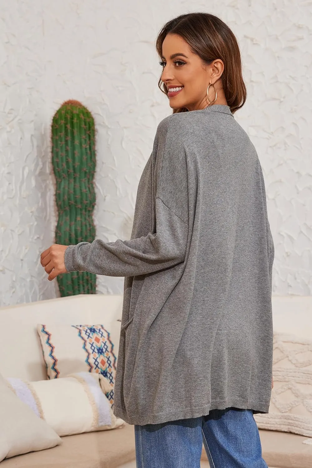 Women's 100% Cotton Lightweight Open Front Cardigans with Pockets Oversized Knit Casual Sweaters Outwear