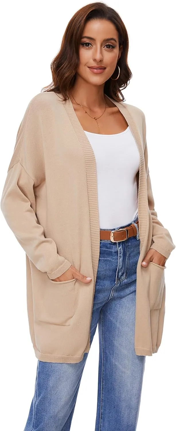 Women's 100% Cotton Lightweight Open Front Cardigans with Pockets Oversized Knit Casual Sweaters Outwear